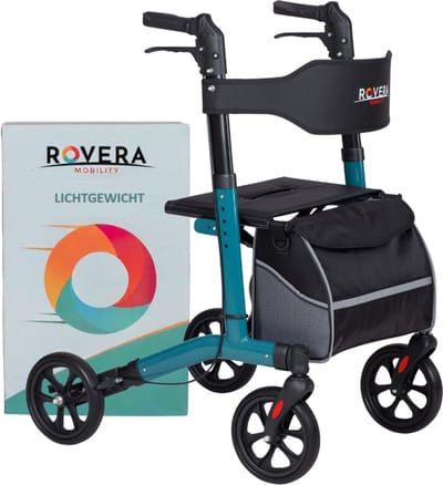 Rovera Mobility® Easy Rollator - Lichtgewicht en Makkelijk Opvouwbaar – Extra Zachte Zitting & Rugleuning – Ergonomische Handvatten – Incl. Luxe Tas & Wandelstokhouder– Geschikt voor Binnen & Buiten – Groen