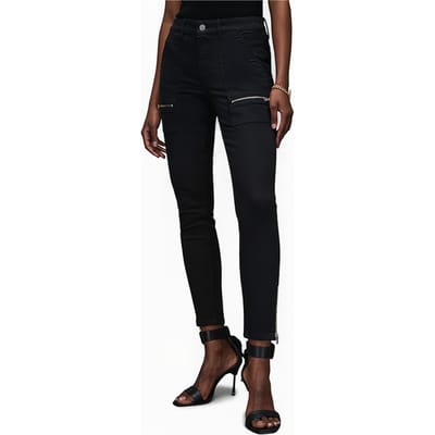 AllSaints Demi Zip Skinny Jean Black Size: W25 | Slim Outlet | Dames | Zwart