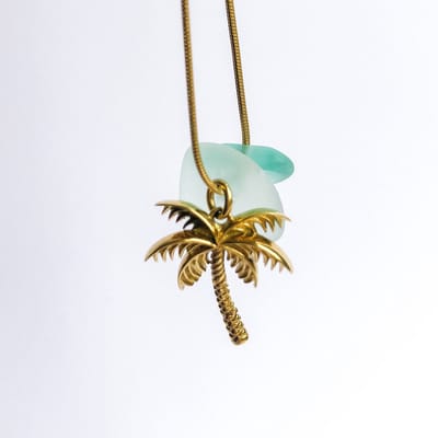 Laguna Treasures Jewellery - Ketting Zeeglas Palmboom - Goud - Verguld - Snake ketting - Halsketting - Sieraden - Surf
