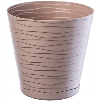 KADAX Bloempot met onderzetter, lichte ronde plantenbak voor binnen van kunststof, voor bloemen en planten (21 cm, beige)