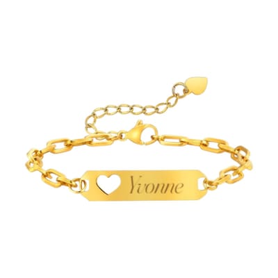 Dames Schakelarmband met Naam en Hartje Goud
