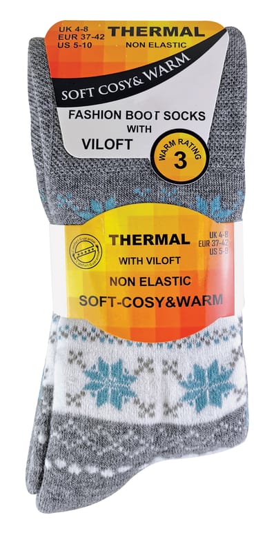 3 paar Thermo sokken met fairisle motief - Viloft - Geschikt voor diabetici - multicolor - zacht en warm - schoenmaat 37-42 - wintersport
