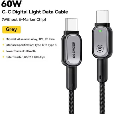 Essager 100W Type C naar Type C Kabel voor iPhone 16 15 Xiaomi Samsung Huawei PD Snelladen voor Macbook Tablet Laptop LED Kabel