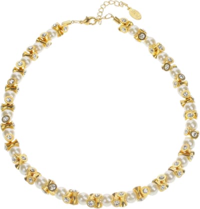 Behave - Klassiek parelcollier met steentjes - 41 cm + 5 cm verlengketting - Goudkleur