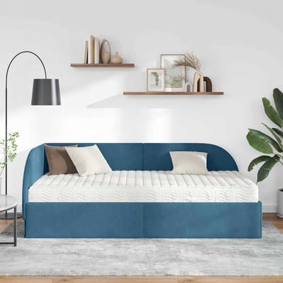 vidaXL - Hoekbedframe - met - Matras - 2 - st - Blauw - 90 - x - 200 - cm - Fluweel