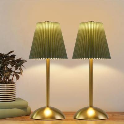 Glitzerlife - Tafellampen - Nachtlampjes - Set van 2 - Touch-dimbare - Draagbare LED - 3 kleurtemperaturen - Acryl, stof, metaal - Ø 11,5 cm - Groen - Woonkamer, slaapkamer, kantoor