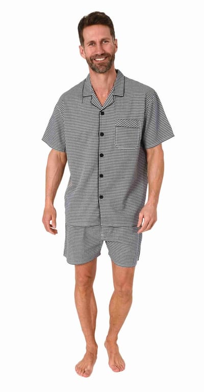 Normann Heren Pyjama Korte Mouwen Geweven Knoop Omhoog Elegant Ontwerp