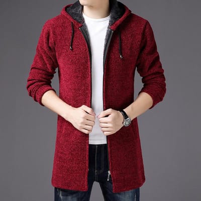 Nieuwe Chenille Middellange Lengte Plus Fluweel Zwart Gebreid Truienjack met Capuchon Heren Herfst en Winter Vest XXXL black