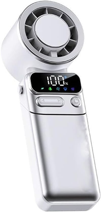 Handventilator oplaadbaar - 100 standen met verkoelende kern en display - draagbaar model voor studenten, reizen en werk