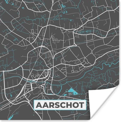 Poster België – Aarschot – Stadskaart – Kaart – Blauw – Plattegrond - 100x100 cm XXL