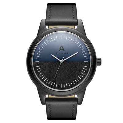 Arbor | Blauw horloge van esdoornhout met twee­kleurige wijzerplaat