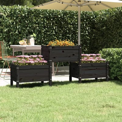 vidaXL - Plantenbak - 178,5x44x75 - cm - massief - grenenhout - zwart