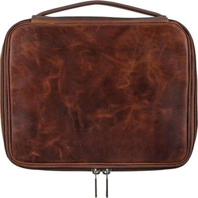 Famanu - Toilettas XL Leer Grote Toiletzak voor Mannen Vrouwen Vintage Case Travel Make Up Bag ideaal voor Reizen Vakantie van Echt Leder