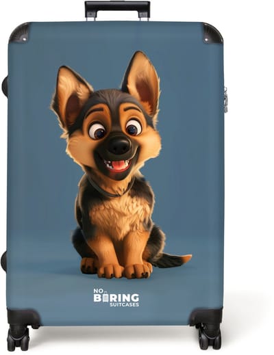 NoBoringSuitcases.com® - Koffer groot - Reiskoffer lichtgewicht - Portret van een herdershond puppy - Rolkoffer met 4 wielen - Grote trolley XL - 98 liter bagage