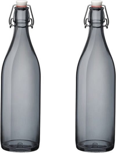 Bormioli rocco waterfles met beugeldop - 3x stuks - grijs transparant - 1000 ml - Giara home deco fles - weckflessen