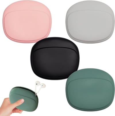 Siliconen Opbergzakjes - 4 Stuks Organiser voor Oordopjes, Kabels en Opladers - Mini Multifunctionele Tas in Roze, Groen, Grijs en Zwart - Handig voor Thuis en Onderweg