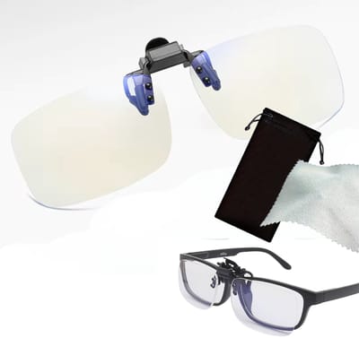 Clip-On Blauw Licht Filter voor Bril – Computerbril / Schermbril – Anti Blue Light Overzetbril – Vermindert Vermoeide Ogen & Hoofdpijn – Met Brilkoker & Poetsdoekje