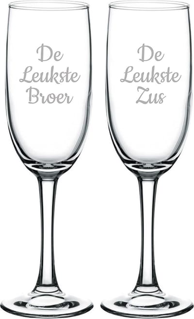 Gegraveerde Champagneglas 16,5cl De Leukste Broer-De Leukste Zus