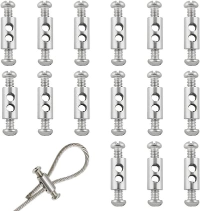 SnelShoppen - 15 Stuks Kabel Klemmen Set RVS Kabel Klem Dubbel Gat Voor Stalen Kabels en Cables 1-2mm Diameter