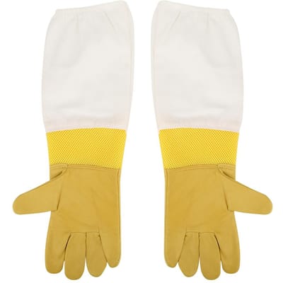 Paar Ademende Anti Bijen Anti Steken Bijenhandschoenen Lange Mouwen Elastische Manchet met Gaas Bijenhouder Beschermend Gereedschap(XL ) white