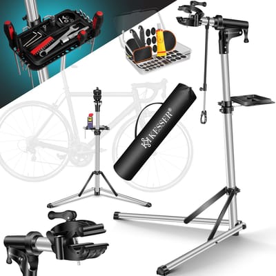 KESSER® Montagestandaard Fiets Reparatiestandaard 360° Draaibaar & Belastbaar tot 25kg | Fietsstandaard Fietslift | Fiets ophangsysteem Montage & reparatie standaard | Fietsstaander Met Draagtas & Fixatiestang - Zilver