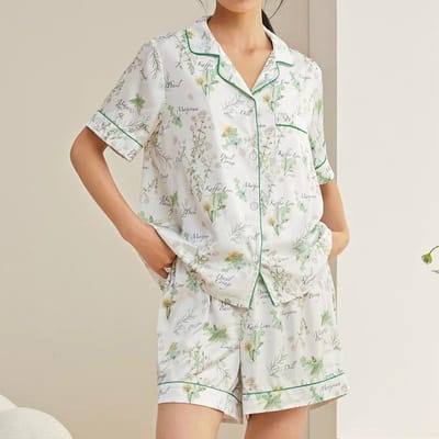 Inkt en Wassen Schilderkunst Chinese Stijl Dames Pyjama Nieuwe Zomer Mode Stijlvolle Lounges Tweedelig Dames Korte Huiskleding M beige