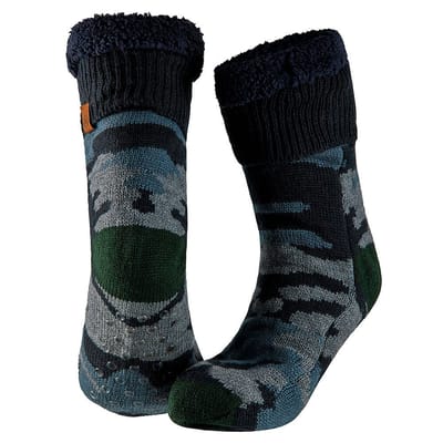 Apollo - Huissokken heren met anti slip - Groen/Blauw - One size - Fluffy sokken - Slofsokken - Huissokken anti slip - Huisokken - Warme sokken heren