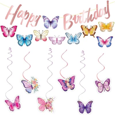 Dailygoods- Verjaardagsfeestje Decoratie Kleurrijk - Vlinder/Ornamenten - Plafond Opknoping - Muurstickers - Fotorekwisieten - Meerdere Toepassingen - Feestdecoratie
