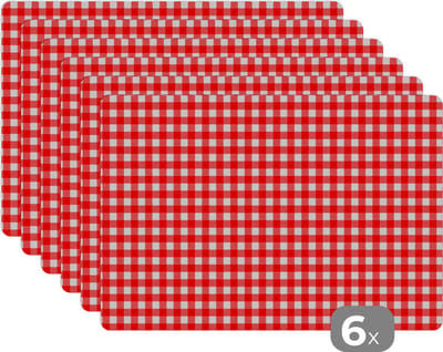 Placemat - Placemats kunststof - Rood - Rustiek - Patronen - 45x30 cm - 6 stuks - Hittebestendig - Anti-Slip - Onderlegger - Afneembaar