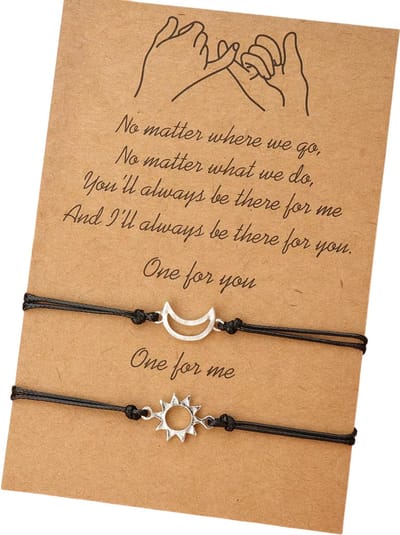 2-delige Vriendschapsarmband Set – Zon & Maan Armbanden voor Koppels – Handgemaakte Verstelbare Gevlochten Touw Armbanden Cadeau-ZILVER