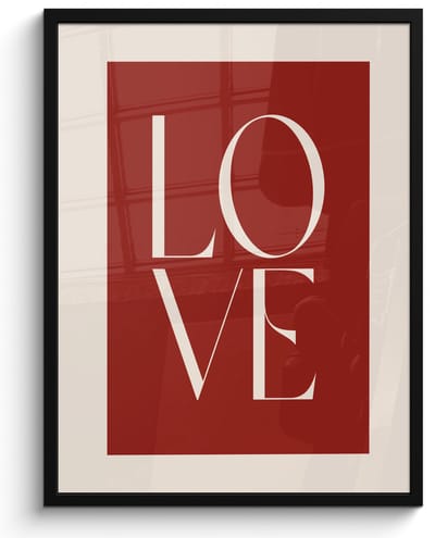 Poster in lijst - Fotolijst 50x70 cm - Posters - Love - Rood - Minimalistisch - Posterlijst zwart - Decoratie - Wanddecoratie woonkamer - Muurdecoratie slaapkamer