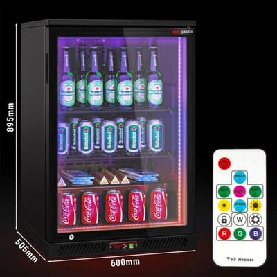 GGM Gastro Barkühlschrank - 600mm - 130 Liter - mit 1 Glasflügeltür - Außen & Innen Schwarz
