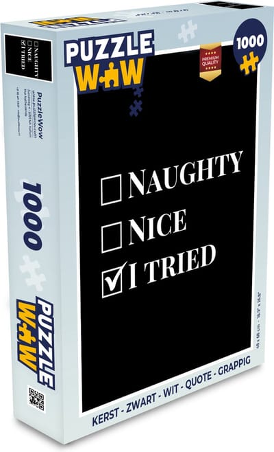 Puzzel Kerst - Zwart - Wit - Quote - Grappig - Legpuzzel - Puzzel 1000 stukjes volwassenen - Kerst - Cadeau - Kerstcadeau voor mannen, vrouwen en kinderen
