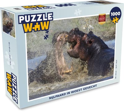 Puzzel Nijlpaard in woest gevecht - Legpuzzel - Puzzel 1000 stukjes volwassenen