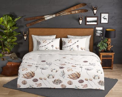 Good Morning dekbedovertrek droog bloemen - 2 persoons 200x200/220 cm - Zand - 100% Katoen flanel