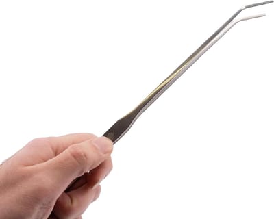 Plantenpincet Gebogen - Aquascaping Tool - Planten Plaatsen - Geribbelde Grip - 27 cm - Zilver