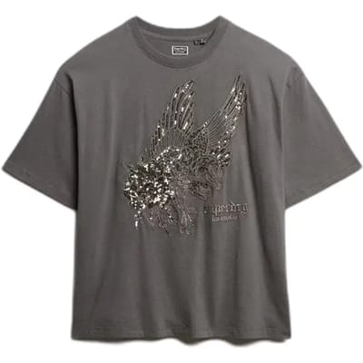Superdry Tattoo Versierd Oversized T-shirt Dark Grey Grootte: 42