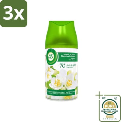 3 x Air Wick Freshmatic - Luchtverfrisser - Navulling Automatische Spray - Jasmijn en Witte Bloemen - 250ml - Grootverpakking - Luchtverfrisser - Automatische Geur - Jasmijn En Witte Bloemen - Geur Neutraliseren - Fris Huis