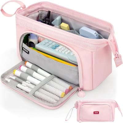 Roze grote etui - Pennenetui - Pennenzak - Roze - Met grote rits - 2 openingen - Schooletui - CHPN