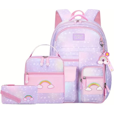 Regenboog Borduurwerk 3-Delige Set Schoolrugzakken Hoge Kwaliteit Nylon Waterdicht Basisschool Kleurverloop Schooltassen Kinderen Schooltas
