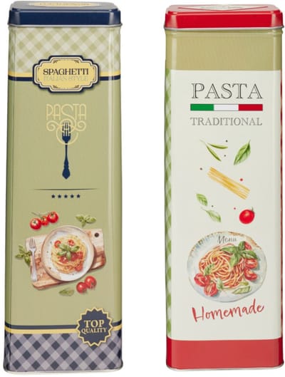 Pasta / spaghetti bewaarblik Nostagia set - rood - metaal - Italiaans - 10 x 8 x 20 cm - voorraadblik