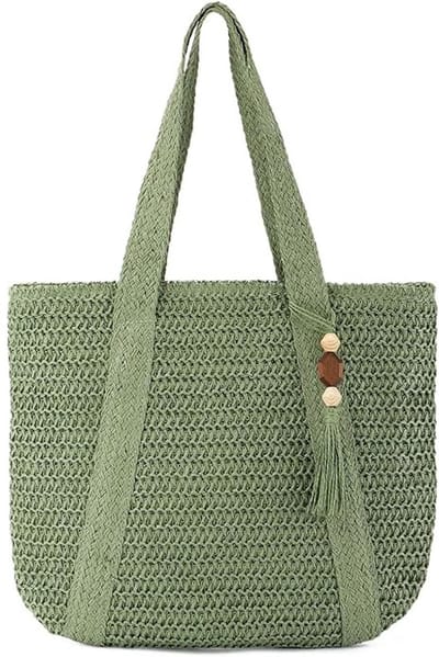Stro strandtas voor vrouwen, zomer, stof, tote tas, schoudertas, boho hobo tassen（Groen）