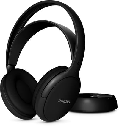 PHILIPS SHD6000BK TV-hoofdtelefoon met 30 uur batterij, 30 m bereik, digitale 2,4 GHz verbinding, verwisselbare batterij, optische en 3,5 mm ingangen, over-ear comfort, zwart
