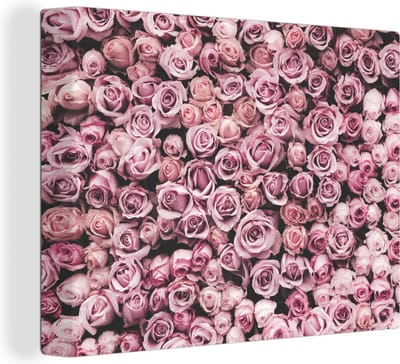 Canvas Schilderij Bloemen - Rozen - Natuur - Roze - Botanisch - 40x30 cm - Wanddecoratie