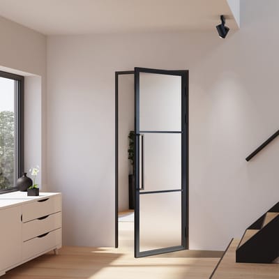 Schulte complete glazen binnendeur - 89 x 216 - mat glas - 3 vakken - scharnieren rechts