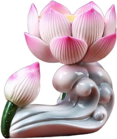 Keramische Kandelaar - Lotus Decoratie - Sfeer Creëren - Handwerk Decoratie - 9.5x7.7x9cm - Meerkleurig