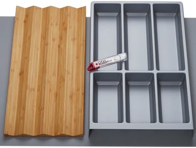 Orga-Box Vario SET 5 zilvergrijs voor lade van 90 mm: bestekrek, kruidenrek, antislipmat Orga-Weave