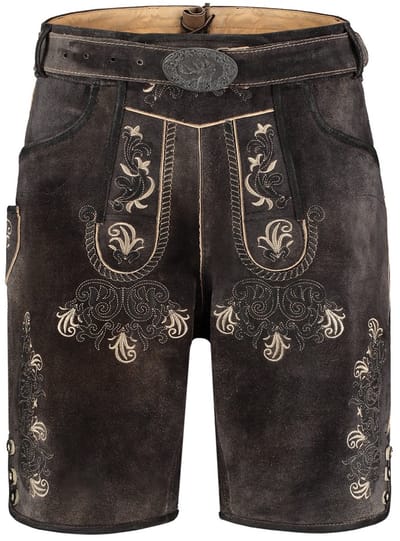 Oktoberfest - Lederhose Deluxe Leder Kort - Antraciet Vintage Antiek - Maat 60