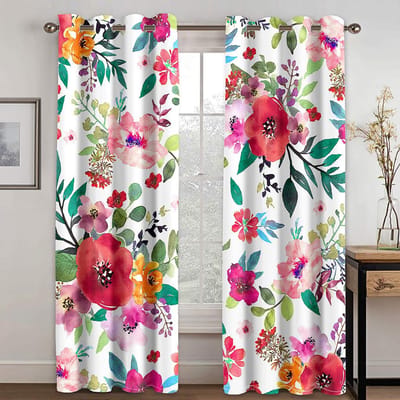 Élégant Premium Rose Écarlate Fleurs Colorées Pare-soleil Rideaux de Fenêtre Vintage Conçus Salon Chambre à Coucher Salle de Bain Cuisine Portes Déco Maison W60 X H150(CM)X2&Grommet Top