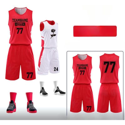 Dubbelzijdig basketbalshirt voor heren, mesh-stof, ademend, omkeerbaar, bedrukt basketbalshirt, trainingsteamuniform S